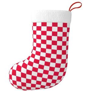 Aubnva Rode Geruite Witte Vierkanten Print Kerst Kous 17.7 inch Feestelijke Decor Voor Xmas Familie Bijeenkomsten Party Gunsten