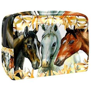 Draagbare Make-up Tas met Rits Reizen Toilettas voor Vrouwen Handige Opslag Cosmetische Pouch Herfst Paard Herfst
