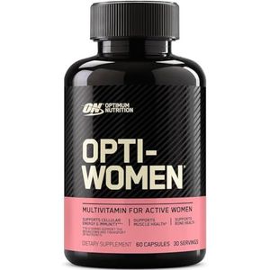 Optimum Nutrition ON Optiwomen, multivitamine en mineralen capsules voor vrouwen met folzuur, vitamine C, vitamine D en B-complex hoge dosis vitamines, vitamine D en B complex, vitaminen, 30 porties, 60 capsules