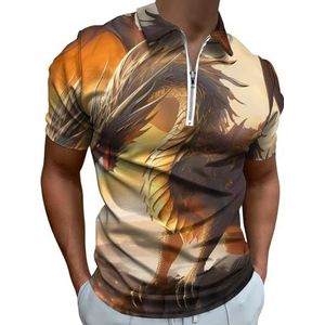 Fantasie Draak Half Zip-up Polo Shirts Voor Mannen Slim Fit Korte Mouw T-shirt Sneldrogende Golf Tops Tees 3XL