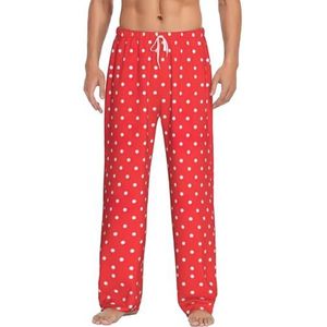 OKFSTY Rode En Witte Polka Dots Heren Pyjama Broek,Pyjama Polyester Broek Voor Mannen Zachte Lange Lounge Pj Slaap Broek Met Zakken, Wit, XL
