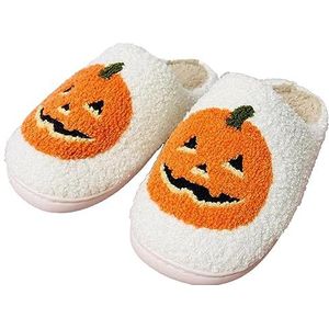 Zankie Halloween pompoen pantoffels - huilpantoffels, spookgezicht, pantoffels voor dames, antislip rubberen zool, Halloween-pantoffels voor vrouwen
