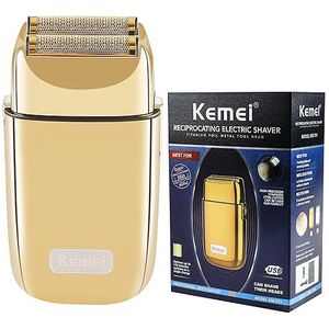 Kemei Draadloze Metalen Dubbele Elektrische Scheerapparaat Scheermes voor Mannen Sluiten Elektrische Scheerapparaten, Type-C Oplaadbaar voor Nat/Droog Scheren