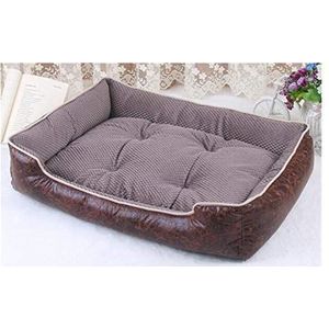 Zhexundian Leer van de luxe Dog Beds, waterdicht Cozy Pet Dog Basket, Cat Kennel verwijderbare Matras (Color : Dark kakhi, Size : XXL)