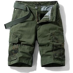 Men's Cargo Shorts Heren Cargo Shorts Lichtgewicht Multi Pocket Katoen Casual Cargo Shorts, Outdoor Twill Camo Shorts Met Rits Zakken (geen Riem) Work Shorts with Multi-Pocket(Army Green,31)