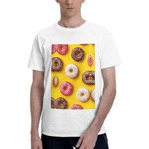 CKGODGF Donut print heren katoenen T-shirt, casual en comfortabel korte mouw, geschikt voor fitness en dagelijks gebruik, Wit, S
