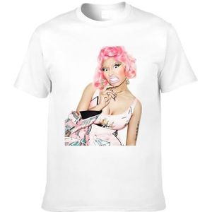 Nicki Music Minaj Shirt heren ronde hals korte mouwen T-shirt modieuze veelzijdige katoenen tops zwart, Wit, M