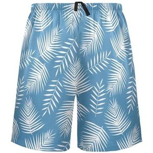 LI ZHI XIN Herenpyjamabroek, korte pyjamabroek, zomer casual shorts, elastische tailleband met trekkoord, rechte losse pasvorm met 2 zakken, S-XXL verenbladpatroon, Meerkleurig, S