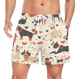 Niigeu Valentine Hearts Puppy Honden Heren Zwembroek Shorts Sneldrogend met Zakken, Leuke mode, XL