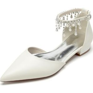 EICOFF Dames Ballerina Gesloten Teen Flats met Enkelband Lage Hakken Pumps Parels Bruiloft Bruids Schoenen Jurk Party Trouwschoenen,Beige,36 EU