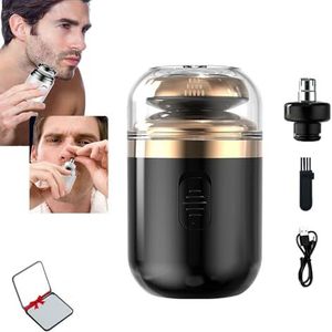 Mini draagbaar elektrisch scheerapparaat, 2-in-1 draagbaar scheerapparaat, elektrisch scheerapparaat in zakformaat for mannen, for het scheren van baard en trimmen van neushaar, met reisspiegel(Black)