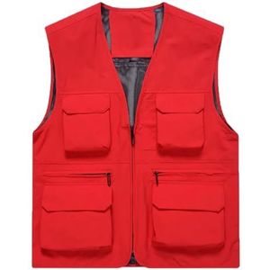Pegsmio Outdoor Vest Voor Mannen Effen Kleur Grote Pocket Jas Vest, Rood, 4XL