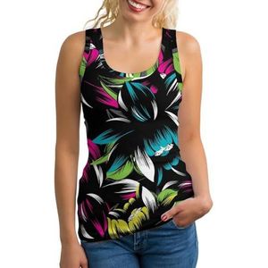 Abstracte Bloemen Neon Bloemen Lichtgewicht Tank Top voor Vrouwen Mouwloze Workout Tops Yoga Racerback Running Shirts XL