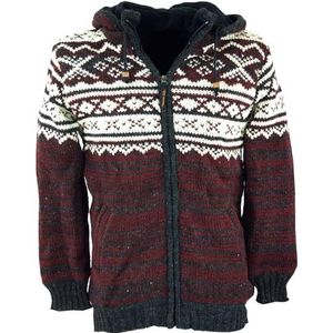 Guru-Shop, Vest met Noors Patroon, Wollen Jack, Nepal Jasje Rood, Model 20, Size:XL, Jassen, Vesten en Poncho`s