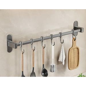 LNGFSH Keukengerei rek, aluminium keukenrail wandrek met haken organisator keukengerei rek wandmontage opknoping rail keuken pot pan opknoping rek voor keuken grijs (40cm)