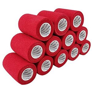 COMOmed Cohesive Flexible Bandage Self-adhesive Bandage Roll Latex-free Non-woven Cohesive Athletic Tape Alleray tested Suitable for Sensitive Skin 7.5cm x 4.5m 12 Rolles Red…