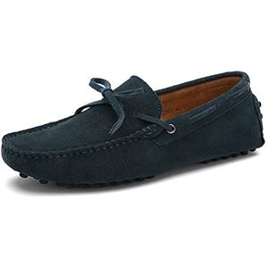 Loafers for heren Bootschoenen Echt leer Stiksels Details Ronde neus Suede Vamp Lichtgewicht Comfortabel Antislip Casual instappers(Dark Green,46.5 EU)