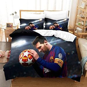 Football Club 3D Digitale Print Dekbedovertrek Beddengoed Set met Creative Messi dekbedovertreksets, zachte microvezel dekbedovertrek met ritssluiting, jongens en meisjes, eenpersoons (135 x 200 cm)