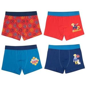 Brandweerman Sam Boxershorts voor jongens, onderbroek, ondergoed, blauw/rood, verpakking van 4 stuks, blauw/rood, 110-116