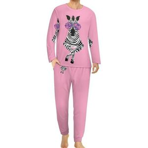 Coole Zebra comfortabele herenpyjama-set met ronde hals en lange mouwen, loungewear met zakken, 3XL