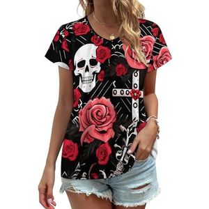 Goth Gothic Skull Roses Dames V-hals T-shirts Leuke Grafische Korte Mouw Casual Tee Tops 4XL