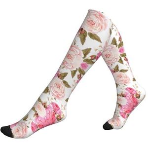 DEXNEL Bloemen Bloem Rose Roze Compressie Sokken Voor Mannen Vrouwen 20-30 Mmhg Compressie Sokken Voor Sport Ondersteuning Sokken, 1 zwart, Eén Maat