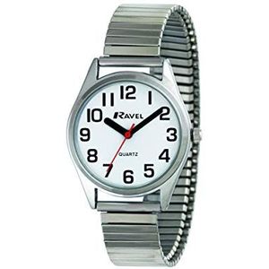 Ravel - heren super gewaagd zicht hulp roestvrij staal expander armband horloge met grote getallen en handen (36mm) - zilver tint/witte wijzerplaat