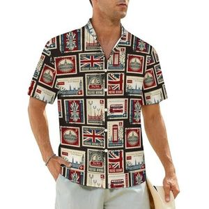 Stempels met The Union Jack herenhemden korte mouwen strandshirt Hawaïaans shirt casual zomer T-shirt 2XL