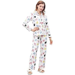 Gedrukt Pyjama Vrouwen Lente En Herfst Katoen Zachte Mode Lange Mouw Thuis Pak Kan Worn Buiten, Kleur: wit, S
