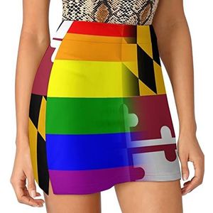 LGBT Pride Maryland State Flag Dames Skorts Hoge Taille Tennisrok Gelaagde Korte Mini Rok Culottes Skorts Met Zakken 3XL