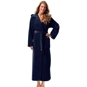 Morgenstern dames luxe badjas extra lang met capuchon extra lang velour bamboe katoen microfiber donkerblauw S