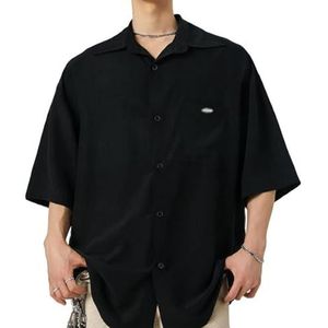 OHERUWKLS Heren Zomer Ademend Casual Effen Kleur Lichtgewicht Knoop Shirt Met Zakken,zwart,3XL