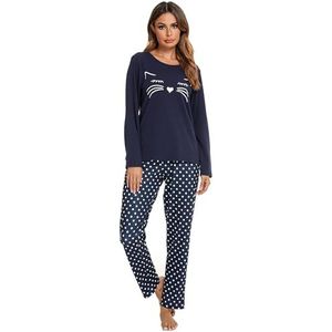Reliwel Pyjama Dames Lange Pyjama Katoenen Winter Pyjama Set Ronde Hals Top en Pyjamabroek Lange Mouwen Loungewear Nachtkleding Huispak Gezellig Vrijetijdspak
