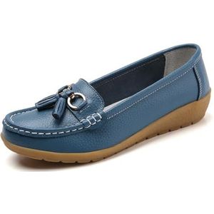 WDUDSUDUW Vrouwen Klassieke Lederen Loafers Casual Slip-On Boot Schoenen Comfortwalking Mocassins Zachte Zool Schoenen, B Lichtblauw, 41.5 EU