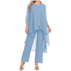 Mother of The Bride - Broekpak - Lichtblauw - 3-delig - Chiffon