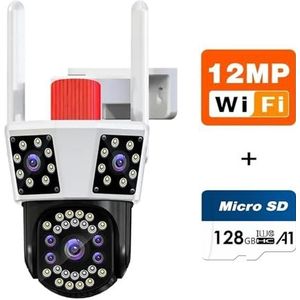 Bewakingscamera, 12MP 6K IP Buitencamera Bewegingsregistratie PTZ 4K-videocamera Drie lenzen Drie schermen Waterdicht CCTV-beveiligingssysteem(6K 12MP add 128G-01)