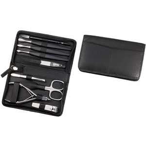 Sonnenschein by Hans Kniebes - Manicureset 9-delig - nagelschaar, huidtang, knipper, vijl, pincet, nagelriemdrukker, nagelmes/-reiniger, hoefstaaf - manicure-etui van nappa-schapenleer zwart