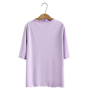 SDFGH Tees Halve mouw Dieptepunt Tops Oversized Curve Kleding maten Basic T-shirt Dames Zomer Ruche Opstaande kraag (Color : Purple, Size : 3X-Large)