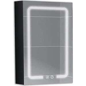 ZYDZ Verlichte badkamerspiegel, waterdichte aluminium opslag objectieve lens, geschikt voor badkamer zijkast plank (zwart, 48 x 12 x 68 cm)