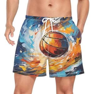 Artistieke Stijlen Basketbalbal Heren Zwembroek Shorts Sneldrogend met Zakken, Leuke mode, XL