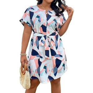 voor vrouwen jurk Plus jurk met riem en vleermuismouwen met geoprint (Color : Multicolore, Size : XL)