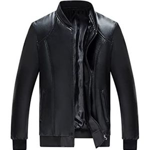 Mannen PU lederen jas motorfiets casual slanke staande kraag waterdichte lichtgewicht Zip jas, Zwart, XL