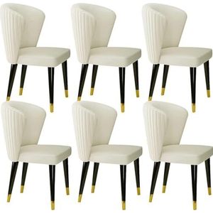 AviiSo Modern design eetkamerstoelen microvezel leer, gewatteerde keukenstoel met massief houten poten, make-up stoel meubels voor eetkamer, keuken en slaapkamer, set van 6 (kleur: beige)