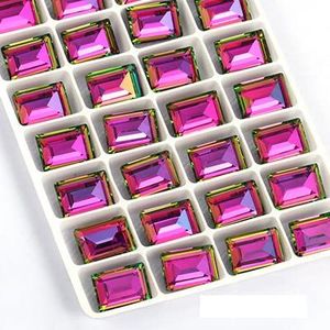 6x8mm Rechthoekvorm Glas Kristal Steentjes Pointback Lijm Op Steentjes Nageldecoratie DIY Accessoires Stenen-Vitrail Rose, 10x14mm 10st