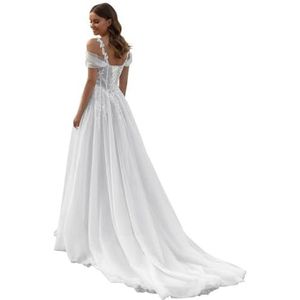 Beyonddress Elegante bruidsjurk voor dames, met kant, lange glitters, V-hals, zonder mouwen, wit 06, 34