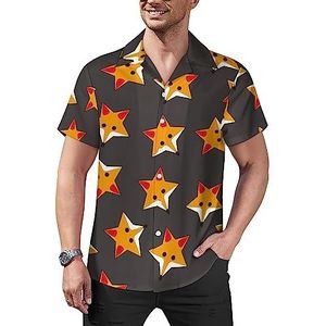 Fox Face Cute Star Heren Casual Button-Down Shirts Korte Mouw Cubaanse Kraag Tees Tops Hawaiiaans T-shirt S