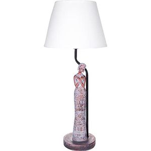 BRUBAKER Tafel- of bedlampje Afrikaanse vrouw in koperlook - tafellamp met keramische voet en stoffen kap - 58 cm hoog, grijs wit