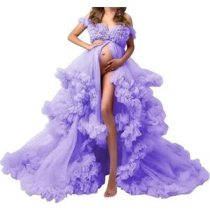 WSEYU Tule gewaad zwangerschapsjurken voor fotoshoot lange bruiloft bruids zwangere kamerjassen grote maat, Lavendel, 32