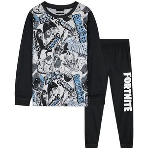 Get Trend Pyjama voor jongens, lange pyjama voor kinderen en tieners, gezellige winterloungewear, zachte officiële nachtkleding, cadeaus voor jongens, Wit/Zwart Fortnite, 13-14 jaar