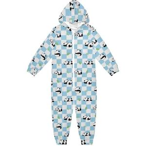 LI ZHI XIN Kinderpyjama uit één stuk met capuchon voor jongens en meisjes, jumpsuits voor kinderen, onesie, slaappak, alles-in-één pyjama, winter, warme huisjumpsuit, 5-14 jaar, schattig pandatroon
